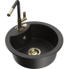 Mexen Diego granitspüle 1-becken mit Küchenarmatur Flora, schwarz/gold metallisch - 6512-75-670401-57-G