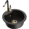 Mexen Diego Granitspüle 1-beckig mit Küchenarmatur Flora, schwarz/gold metallic - 6512-75-670401-57-G