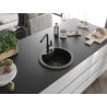 Mexen Diego Granitspüle 1-beckig mit Küchenarmatur Flora, schwarz/goldener Metallic - 6512-75-670401-70-B