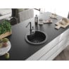 Mexen Diego Granitspüle 1-Becken mit Küchenarmatur Flora, schwarz gesprenkelt - 6512-76-670401-08-B
