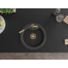 Mexen Diego Granitspüle 1-Bowl mit Küchenarmatur Flora, schwarz gesprenkelt - 6512-76-670401-75-G