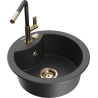 Mexen Diego Granitspüle 1-Bowl mit Küchenarmatur Flora, schwarz gesprenkelt - 6512-76-670401-75-G