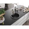 Mexen Diego Granitspüle 1-Becken mit Küchenarmatur Flora, schwarz gesprenkelt - 6512-76-670401-75-B