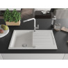 Mexen Bruno Granitspüle 1-Becken mit Abtropffläche und Küchenarmatur Flora, weiß - 6513-20-670401-02