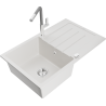 Mexen Bruno Granitspüle 1-becken mit Abtropffläche und Küchenarmatur Flora, weiß - 6513-20-670401-06