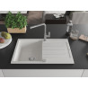 Mexen Bruno Granitspüle 1-Kammer mit Abtropffläche und Küchenarmatur Flora, weiß - 6513-20-670401-06
