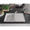 Mexen Bruno Granitspüle 1-Becken mit Abtropffläche und Küchenarmatur Flora, weiß - 6513-20-670401-07