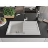 Mexen Bruno Granitspüle, 1-beckig, mit Abtropffläche und Küchenarmatur Flora, weiß - 6513-20-670401-07