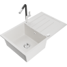 Mexen Bruno Granitspüle 1-Becken mit Abtropffläche und Küchenarmatur Flora, weiß - 6513-20-670401-07