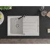 Mexen Bruno Granitspüle 1-Becken mit Abtropffläche und Küchenarmatur Flora, weiß - 6513-20-670401-07