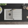 Mexen Bruno Granitspüle 1-Becken mit Abtropffläche und Küchenarmatur Flora, Weiß - 6513-20-670401-57-B