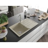 Mexen Bruno Granitspüle 1-stöckig mit Abtropffläche und Küchenarmatur Flora, beige - 6513-69-670401-00