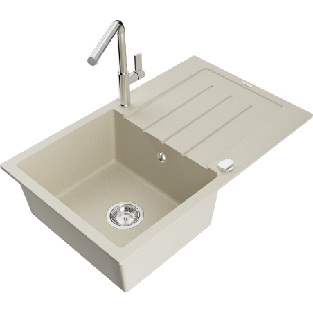Mexen Bruno Granitspüle 1-stöckig mit Abtropffläche und Küchenarmatur Flora, beige - 6513-69-670401-00
