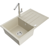 Mexen Bruno Granitspüle 1-beckig mit Abtropffläche und Küchenarmatur Flora, beige - 6513-69-670401-00