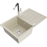 Mexen Bruno Granitspüle 1-beckig mit Abtropffläche und Küchenarmatur Flora, beige - 6513-69-670401-07