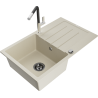 Mexen Bruno Granitspüle 1-Becken mit Abtropffläche und Küchenarmatur Flora, beige - 6513-69-670401-07-B