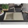 Mexen Bruno Granitspüle, 1-beckig mit Abtropffläche und Küchenarmatur Flora, beige - 6513-69-670401-09