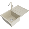Mexen Bruno Granitspüle, 1-beckig mit Abtropffläche und Küchenarmatur Flora, beige - 6513-69-670401-09