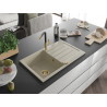 Mexen Bruno Granitspüle 1-Kammer mit Abtropffläche und Küchenarmatur Flora, beige - 6513-69-670401-57-G