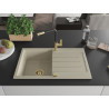 Mexen Bruno granitspüle 1-becken mit abtropffläche und küchenarmatur Flora, beige - 6513-69-670401-57-G