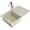 Mexen Bruno granitspüle 1-becken mit abtropffläche und küchenarmatur Flora, beige - 6513-69-670401-57-G