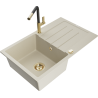 Mexen Bruno Granitspüle 1-Kammer mit Abtropffläche und Küchenarmatur Flora, beige - 6513-69-670401-57-G