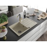 Mexen Bruno Granitspüle 1-Becken mit Abtropffläche und Küchenarmatur Flora, beige - 6513-69-670401-57-B