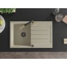 Mexen Bruno Granitspüle 1-beckig mit Abtropffläche und Küchenarmatur Flora, beige - 6513-69-670401-57-B