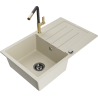 Mexen Bruno Granitspüle 1-beckig mit Abtropffläche und Küchenarmatur Flora, beige - 6513-69-670401-57-B