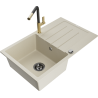 Mexen Bruno Granitspüle mit 1 Becken, Abtropffläche und Küchenarmatur Flora, beige - 6513-69-670401-57-B