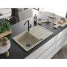Mexen Bruno Granitspüle 1-beckig mit Abtropffläche und Küchenarmatur Flora, beige - 6513-69-670401-70-B