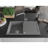 Mexen Bruno Granitspüle mit 1 Becken und Abtropffläche mit Küchenarmatur Flora, grau - 6513-71-670401-00