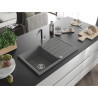 Mexen Bruno Granitspüle 1-Becken mit Abtropffläche und Küchenarmatur Flora, Grau - 6513-71-670401-07