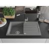 Mexen Bruno Granitspüle 1-Becken mit Abtropffläche und Küchenarmatur Flora, Grau - 6513-71-670401-07
