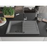 Mexen Bruno Granitspülbecken 1-Becken mit Abtropffläche und Küchenarmatur Flora, grau - 6513-71-670401-07-B