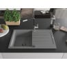 Mexen Bruno Granitspüle 1-beckig mit Abtropffläche und Küchenarmatur Flora, grau - 6513-71-670401-07-B