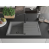Mexen Bruno Granitspüle 1-Becken mit Abtropffläche und Küchenarmatur Flora, grau - 6513-71-670401-70-B