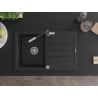 Mexen Bruno Granitspüle 1-Becken mit Abtropffläche und Küchenarmatur Flora, schwarz/silber Metallic - 6513-73-670401-07