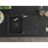Mexen Bruno Granitspüle 1-Becken mit Abtropffläche und Küchenarmatur Flora, schwarz/silber metallic - 6513-73-670401-07-B