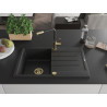 Mexen Bruno Granitspüle 1-Becken mit Abtropffläche und Küchenarmatur Flora, schwarz/silber metallic - 6513-73-670401-57-G