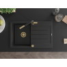 Mexen Bruno Granitspüle 1-beckig mit Abtropffläche und Küchenarmatur Flora, schwarz/silber-metallic - 6513-73-670401-57-G