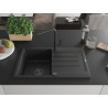 Mexen Bruno Granitspüle 1-beckig mit Abtropffläche und Küchenarmatur Flora, schwarz/silber metallic - 6513-73-670401-70-B