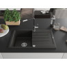 Mexen Bruno Granit-Spülbecken 1-Kammer mit Abtropffläche und Küchenarmatur Flora, schwarz/gold metallic - 6513-75-670401-07