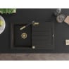 Mexen Bruno Granitspüle 1-Becken mit Abtropffläche und Küchenarmatur Flora, schwarz/gold metallic - 6513-75-670401-57-G
