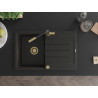 Mexen Bruno Granitspüle 1-beckig mit Abtropffläche und Küchenarmatur Flora, schwarz/gold metallic - 6513-75-670401-57-G