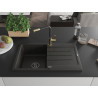Mexen Bruno Granitspüle 1-beckig mit Abtropffläche und Küchenarmatur Flora, schwarz/gold Metallic - 6513-75-670401-57-B