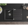 Mexen Bruno Granitspüle 1-beckig mit Abtropffläche und Küchenarmatur Flora, schwarz gesprenkelt - 6513-76-670401-07