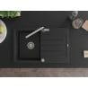 Mexen Bruno Granitspüle 1-Becken mit Abtropffläche und Küchenarmatur Flora, schwarz - 6513-77-670401-00