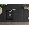 Mexen Bruno Granitspüle 1-beckig mit Abtropffläche und Küchenarmatur Flora, schwarz - 6513-77-670401-00