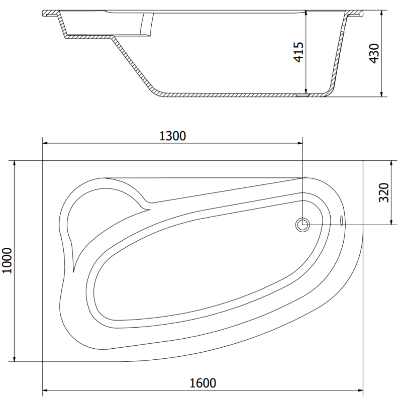 Mexen Westa Eckbadewanne links 160 x 100 cm, weiß - 560116010001